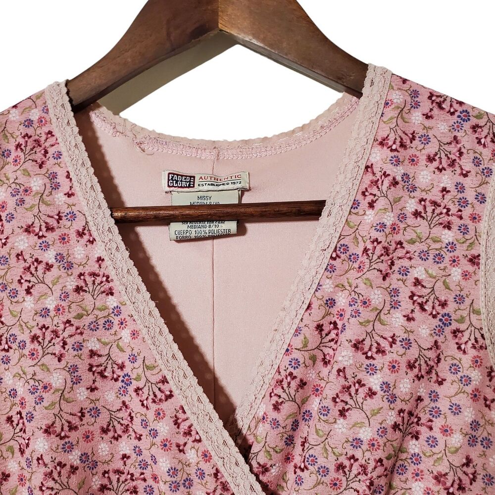 Vintage 90s Faded Glory Babydoll Dress Pink Flora… - image 3